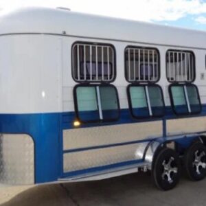 white two horse trailer with side windows and ventilation